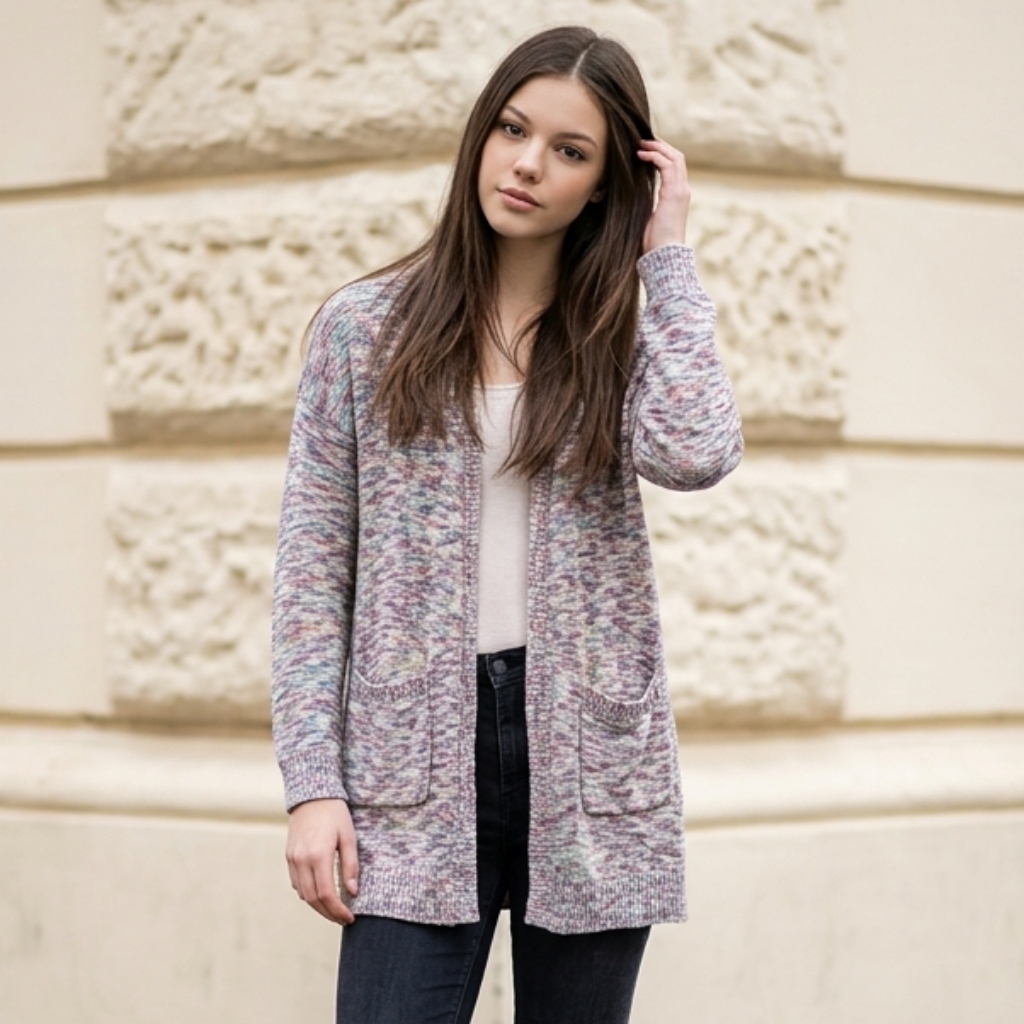 Mossimo Space Dye Cardigan Small Tan Multicolor Slub Knit Open Front Cozy Cardi